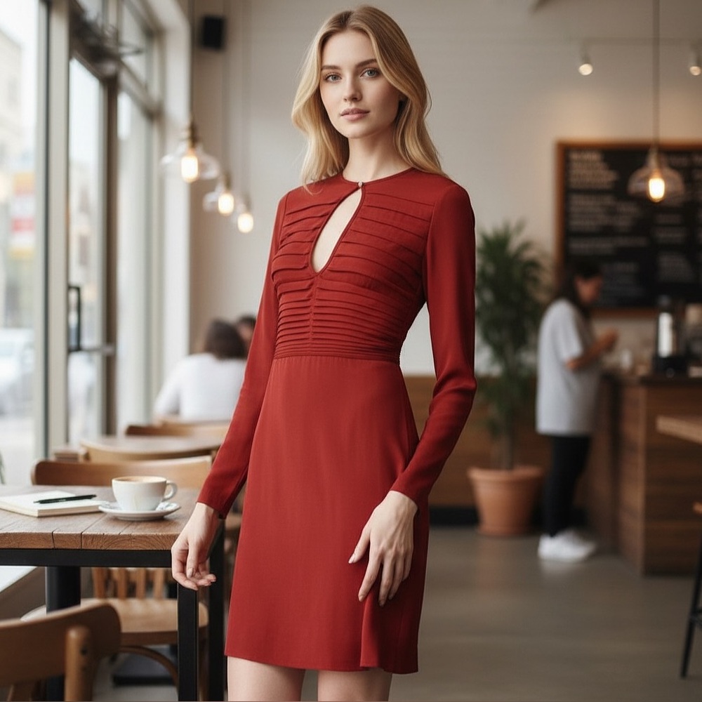 Elegant Red Long-Sleeve Dress